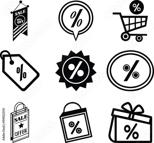discount icon vector silhouette set art and illustration