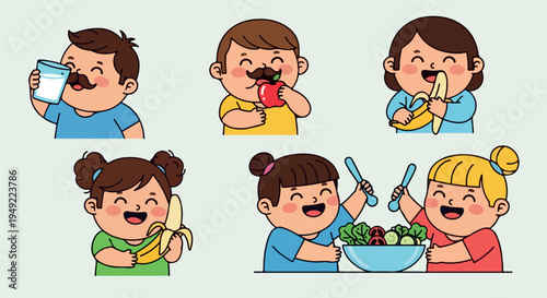 children eating healthy food cartoon