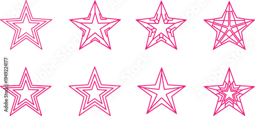 Abstract Star Outline Icon Set with Geometric Line Variations for Ratings, Awards, Favorites, Review Symbols, Decorative Elements, and Modern Graphic Design Collection
