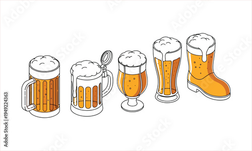 illustration of beer glasses and boot filled with beer