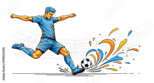 Soccer Player Kicking Ball Dynamic Action Illustration.