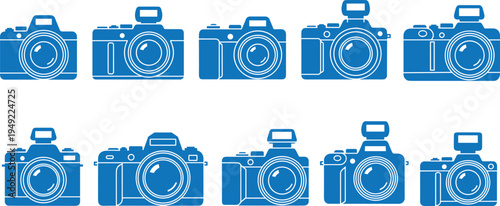 Camera Icon Set Collection with Modern Photography Equipment Symbols for Photo Studio, Media, Digital Photography Apps, Creative Design Projects, and Content Creation Graphics