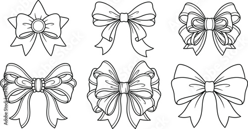 Decorative ribbon bow outline icons set with elegant gift wrapping bows festive celebration decoration vector illustration collection isolated
