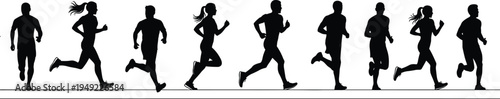 A set of running silhouettes, featuring men and women jogging, an isolated vector graphic collection for sport, fitness, marathon, and healthy lifestyle concepts.