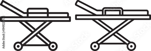 Two medical stretchers side by side, symbolizing emergency services, hospital transport, and healthcare, Medical Cart, Flat Design, White Background, Design Element