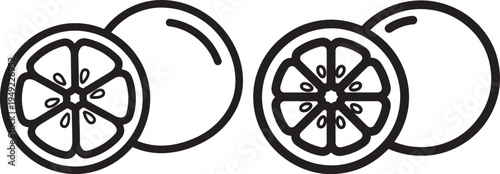 Fresh Orange Fruit Icons for Healthy Food, Citrus Juice, and Vitamin C Concepts, Vitamin C, Line Art, Food Ingredient, Graphic Element, Web Icon, Black White