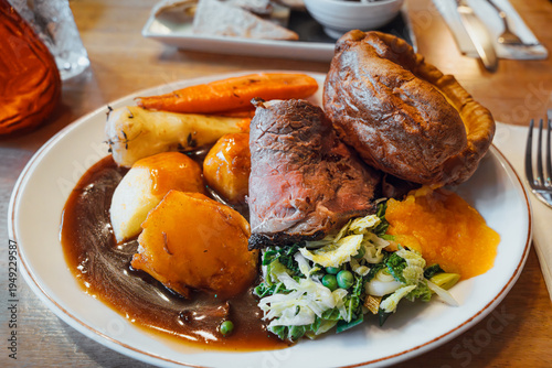 Traditional British Sunday Roast Beef Dinner Plate