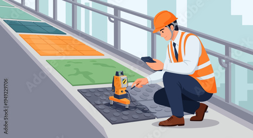 Man inspecting floor with a device.