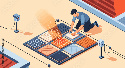 Man Installing Solar Panels on Roof.