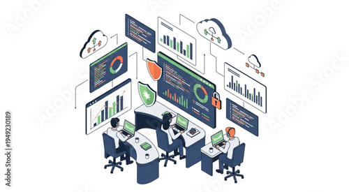 Cybersecurity Team Monitoring Network Security in Control Room.