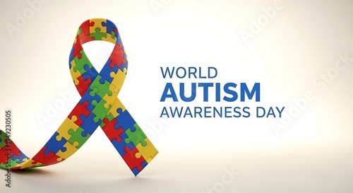 World Autism Awareness Day colorful puzzle ribbon symbol on white background for autism awareness campaign