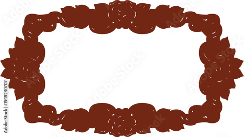 A beautifully designed brown floral frame with roses and leaves on a white background