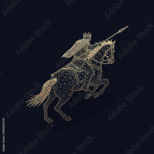 Low Poly Knight Riding Horse Illustration.