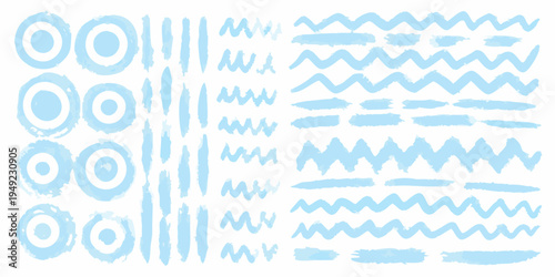 Abstract light blue brushstrokes forming various geometric patterns