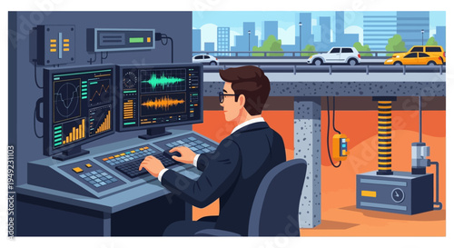 Air Traffic Controller Monitoring Airplanes on Radar.