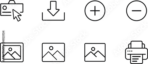 Collection of user interface outline icons representing various digital actions and elements for web and application design