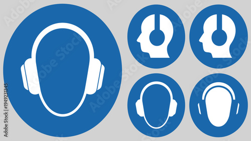 Blue Headset Icon Representing Audio Technology, modern headphone symbol for music listening, customer support communication device, sound equipment