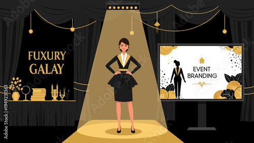 Elegant Woman in Spotlight at Luxury Event.