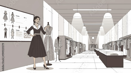 Elegant Woman Posing in a Fashion Boutique.