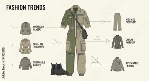 Fashion Trends Illustrated with Various Clothing Items.