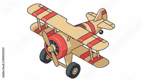 Wooden biplane toy illustration isolated on white background