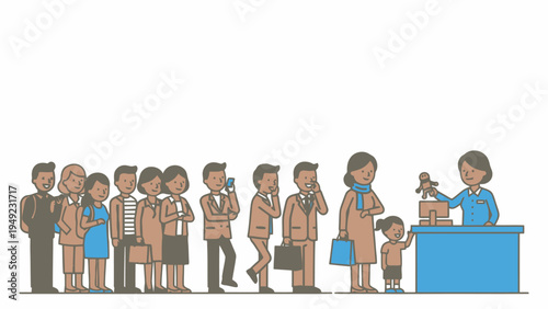 Diverse people queuing at checkout counter illustration