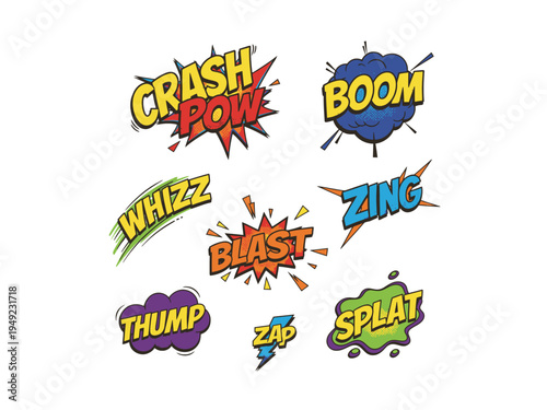 Comic book sound effects and onomatopoeia speech bubbles set