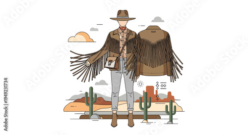 Western Cowboy Fashion Outfit Illustration Style.