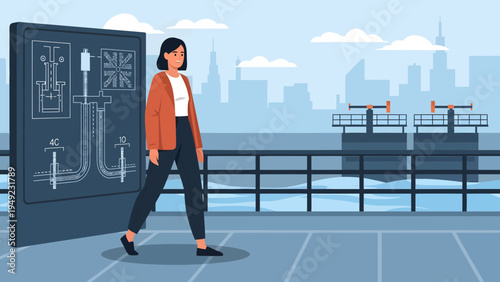 Woman in Business Attire Walking Confidently.