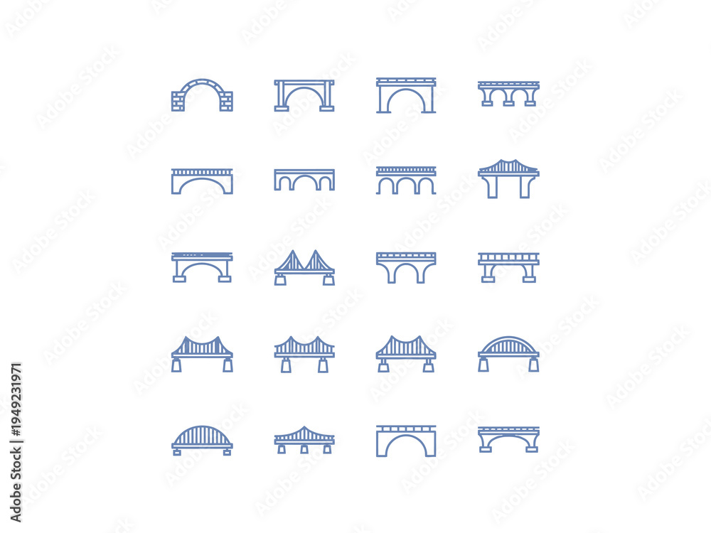 Obraz premium Bridge Icons Set Vector Line Art for Engineering and Architecture