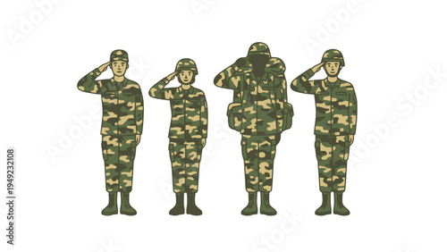 Soldiers in Camouflage Uniform Saluting Illustration
