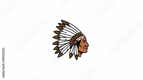 Native American Chief in Traditional Feather Headdress Illustration