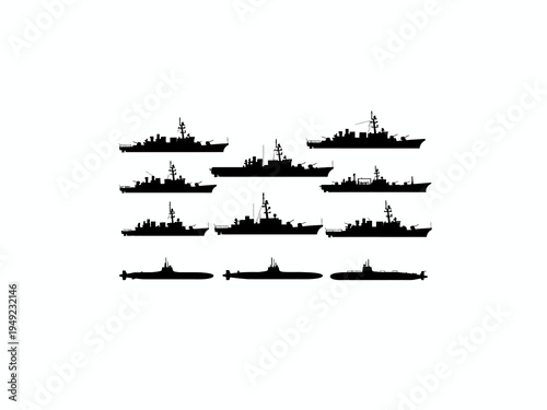 Military Navy Ship and Submarine Silhouette Collection