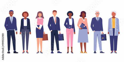 Diverse group of professionals standing in a row facing forward