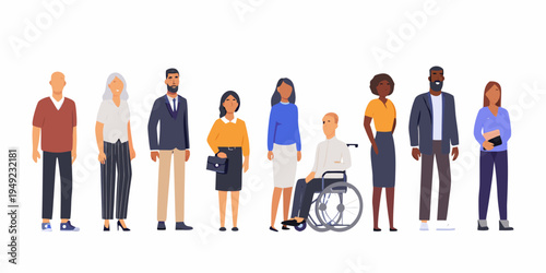 Diverse group of people standing together including a wheelchair user