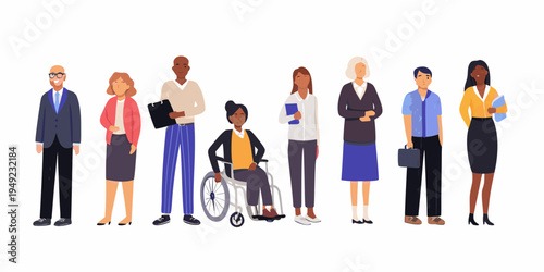 Diverse group of professionals standing in a line representing inclusion