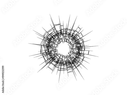 Shattered Glass Impact Hole Illustration on White Background