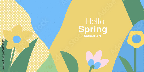 Abstract floral illustration with a spring greeting and vibrant colors