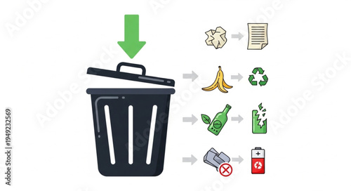Recycling bin with different types of waste for sorting.