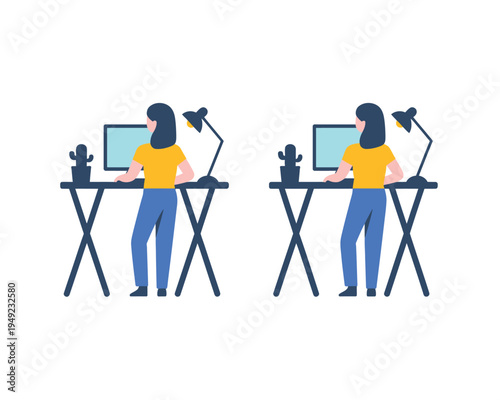 Two women working on computers standing up