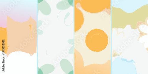 Abstract vertical panels with organic shapes and pastel color blocks