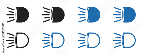 Car Light Dashboard Icon, vehicle dipped beam and LED headlight indicator, panel warning sign, lamp symbol set in black, blue, green, clean vector illustration for car UI and dashboard design.