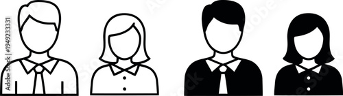 Simple line drawing of four faceless business people in a row