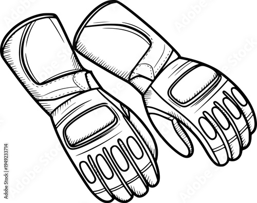 Detailed Line of Black and White Racing Gloves White Background sports protective