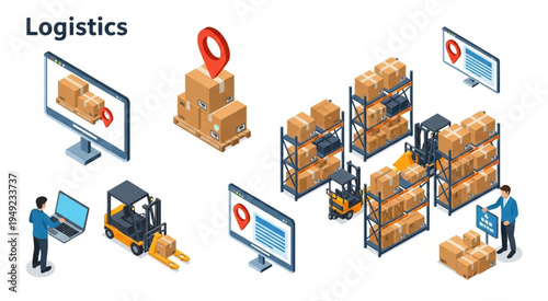 Isometric Logistics Illustration - Streamlining Supply Chain Management and Distribution.