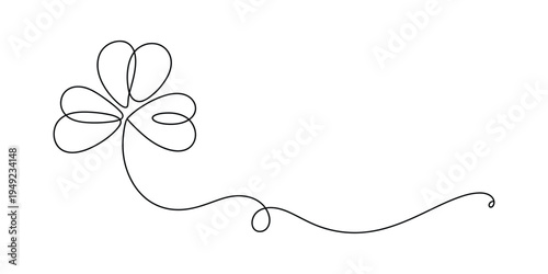 Continuous Linear Drawing of Clover Leaves, one line art illustration, Saint Patrick’s clover symbol, minimalistic vector design, simple continuous line drawing for greeting cards, decoration, and gra