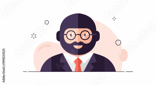 A stylized illustration of a man wearing glasses and a suit