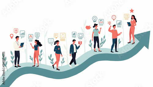 This illustration depicts a positive business interaction, ideal for representing data analysis, project updates, or workplace collaboration in market