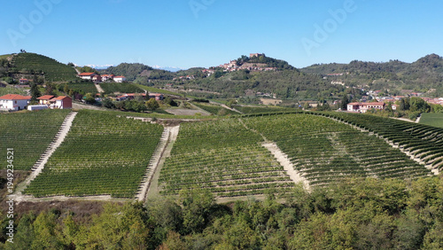Barbaresco village and Langhe vineyards in Piedmont, Italy
