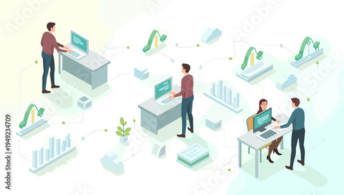 This illustration depicts growth and progress, ideal for representing business analytics, market trends, or achieving goals. The minimalist style evok